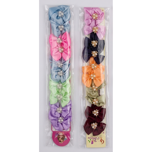 Pearl Embellished Satin Bow Hair Clips