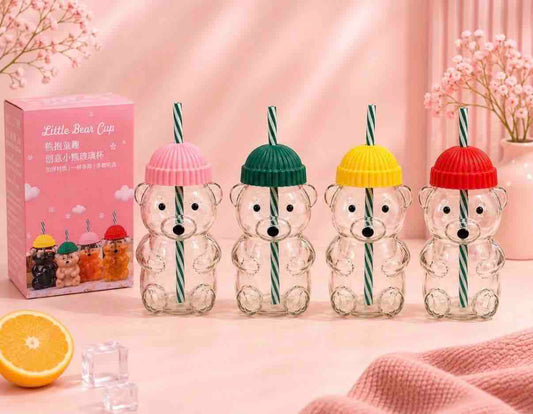 Bear Glass Bottle with Straw