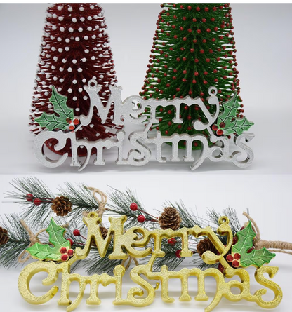 Merry Christmas Glittery Hanging Sign