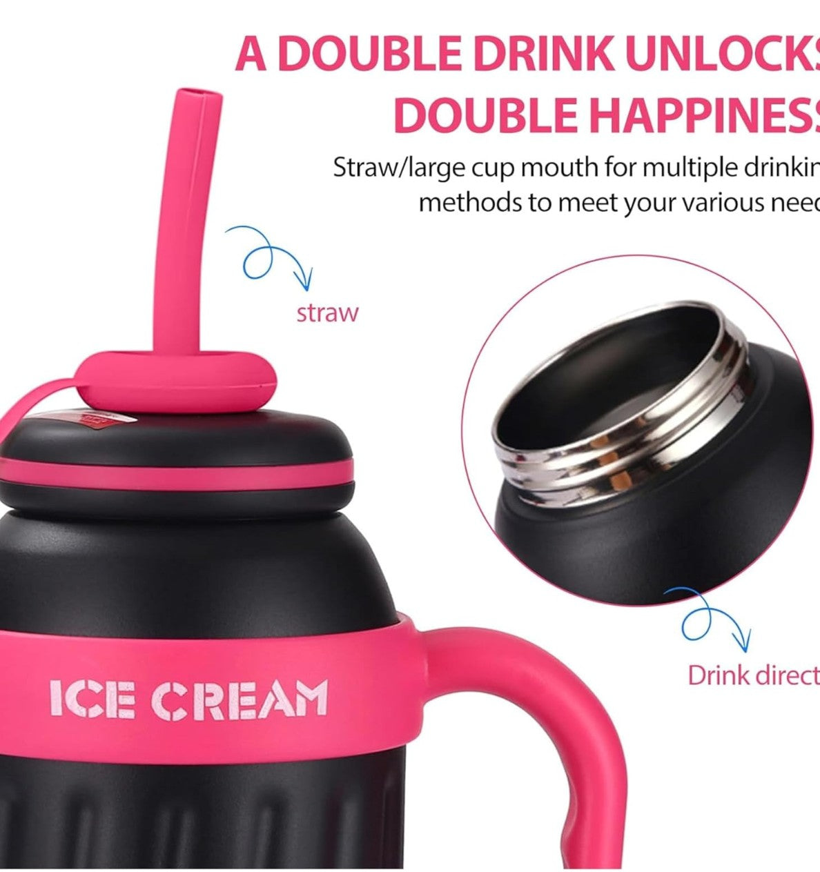 Stainless Steel Tumbler with Handle & Straw