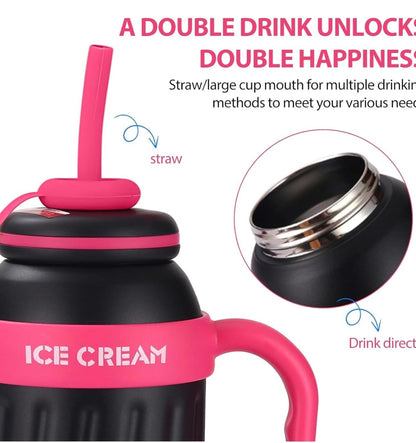 Stainless Steel Tumbler with Handle & Straw