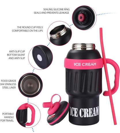 Stainless Steel Tumbler with Handle & Straw