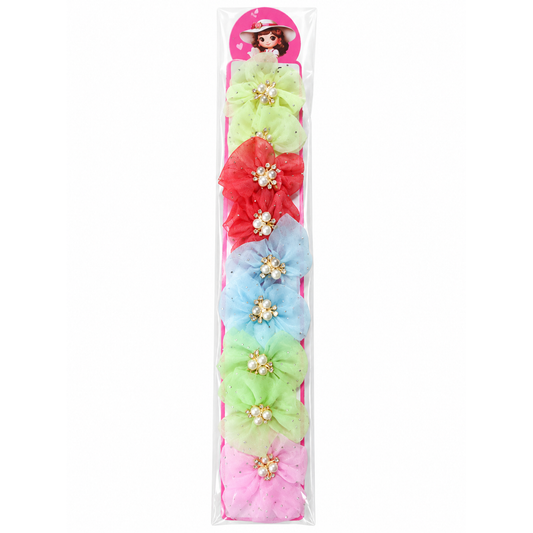 Pearl Embellished Organza Flower Hair Clip