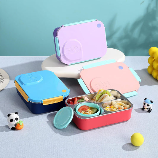 3 Compartment Stainless Steel Lunch Box (Plain)