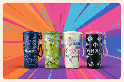 Travel mug with vibrant background